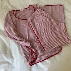 Lake Pajamas Pima Long-sleeve Set Red and White